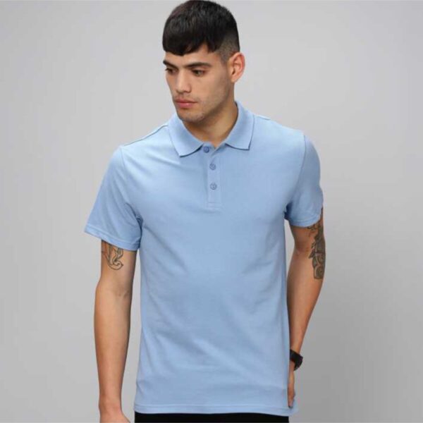 Polo Yaka Tişört Bebek Mavisi Açık Mavi Pamuklu Polo Yakalı Tshirt
