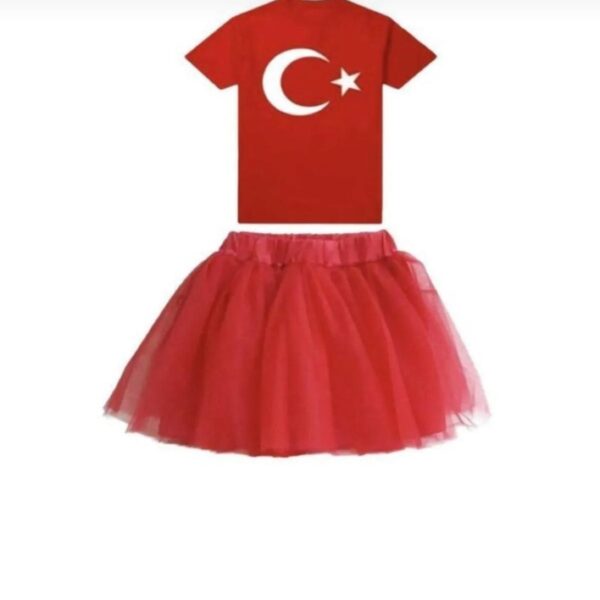 Kız Çocuk Kısa Kol Atatürk Baskılı T-shırt Tütü Etek Takım Okul Gösteri 23 Nisan 29 Ekim 10 Kasım