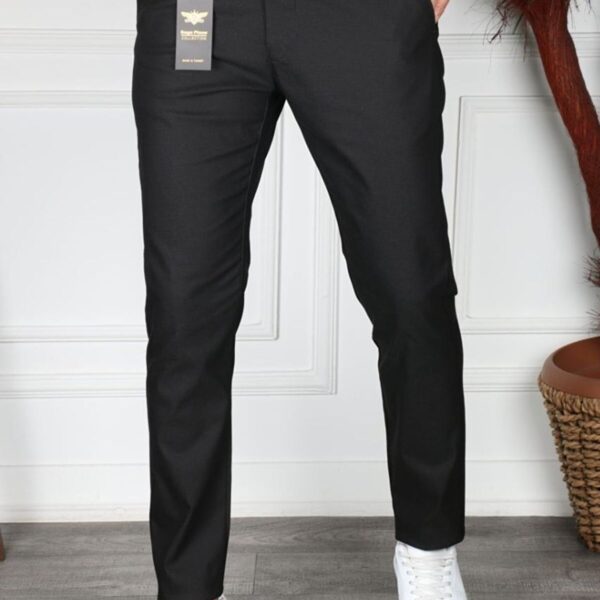 Erkek Siyah Slim Fit Italyan Kesim Keten Pantolon