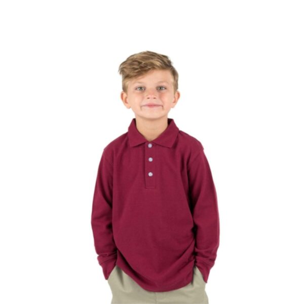 Çocuk Polo Yaka Uzun Kollu Bordo Vişne Çürüğü Tişört Pamuklu Polo Yakalı Çocuk Tshirt