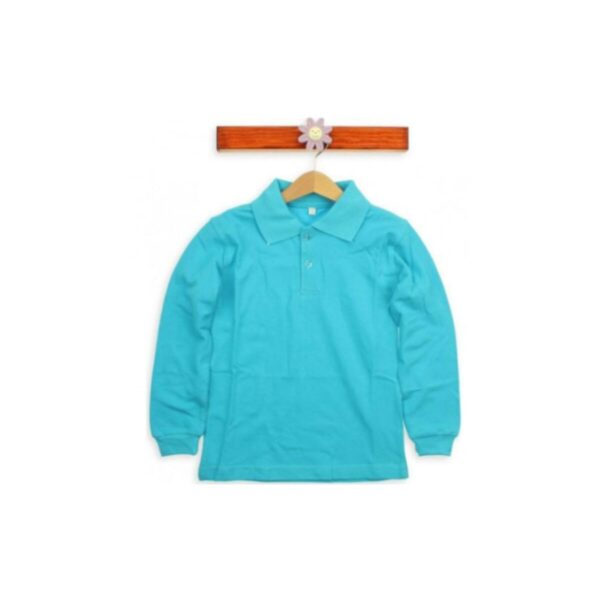 Çocuk Polo Yaka Uzun Kollu Turkuaz Mavi Tişört Pamuklu Polo Yakalı Çocuk Tshirt