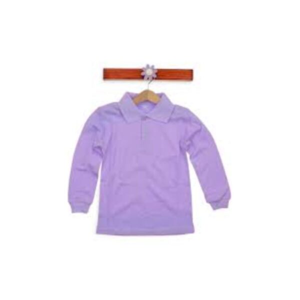 Çocuk Polo Yaka Uzun Kollu Lila Açık Mor Tişört Pamuklu Polo Yakalı Çocuk Tshirt