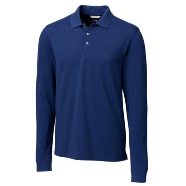 Polo Yaka Uzun Kollu Indigo Renk Tişört Pamuklu Uzun Kol Polo Yakalı Tshirt