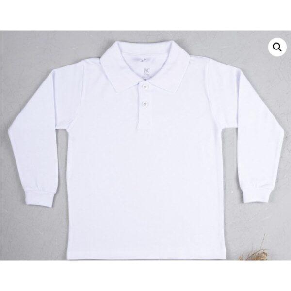 Unisex Uzun Kollu Beyaz Polo Yaka Tshirt