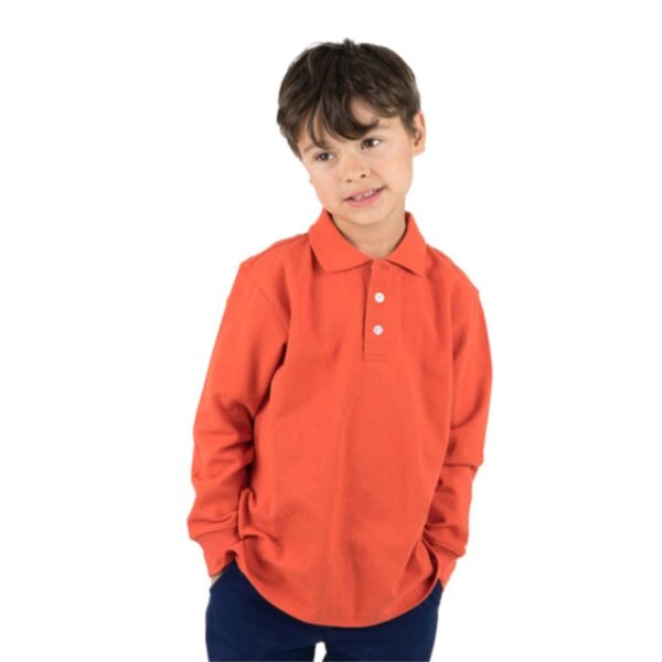 Çocuk Polo Yaka Uzun Kollu Turuncu Tişört Pamuklu Polo Yakalı Çocuk Tshirt