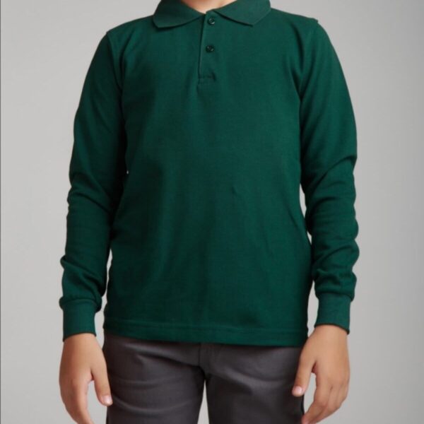 Uzun Kollu Koyu Yeşil Genç Boy Lise Okul Lakos Polo Yaka T-shirt