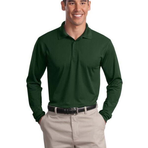 Polo Yaka Uzun Kollu Nefti Koyu Yeşil Renk Tişört Pamuklu Uzun Kol Polo Yakalı Tshirt