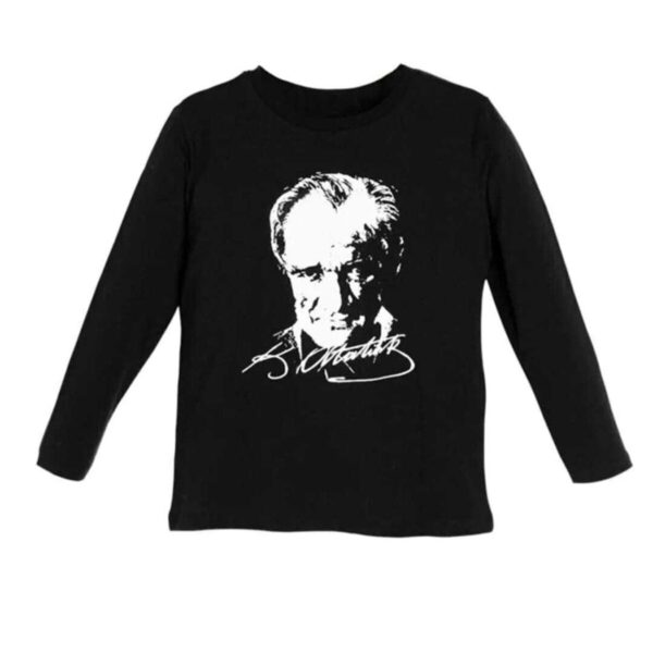 %100 Pamuk Mustafa Kemal Atatürk Baskılı Uzun Kol Çocuk Badi,t-shirt