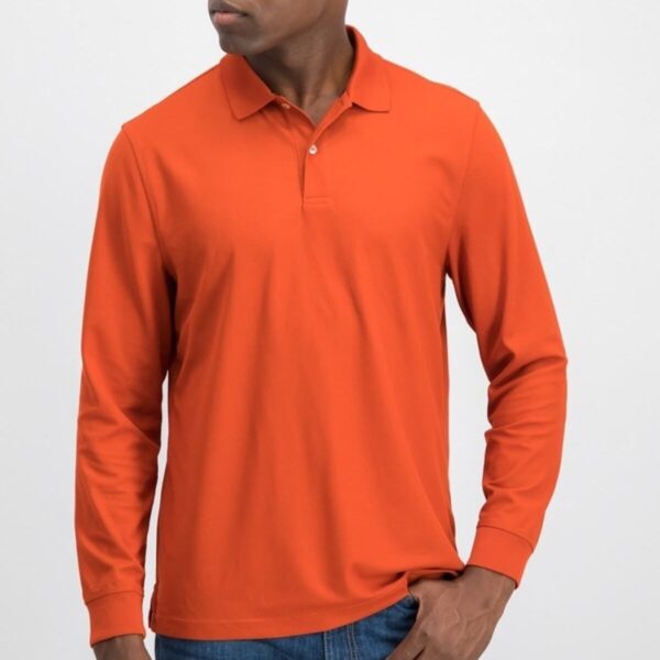 Polo Yaka Uzun Kollu Tişört Turuncu Pamuklu Uzun Kol Polo Yakalı Tshirt.