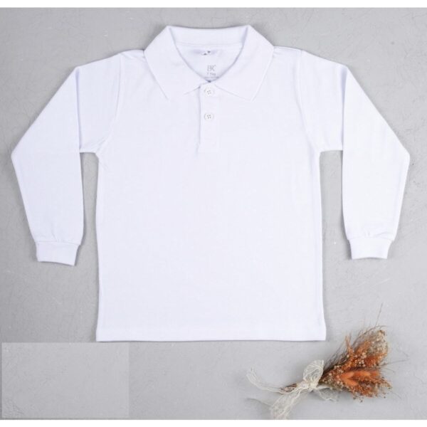 %100 Pamuklu Lakost Kumaş Polo Yaka Beyaz Uzun Kollu 10 Yaş Çocuk Sweatshirt
