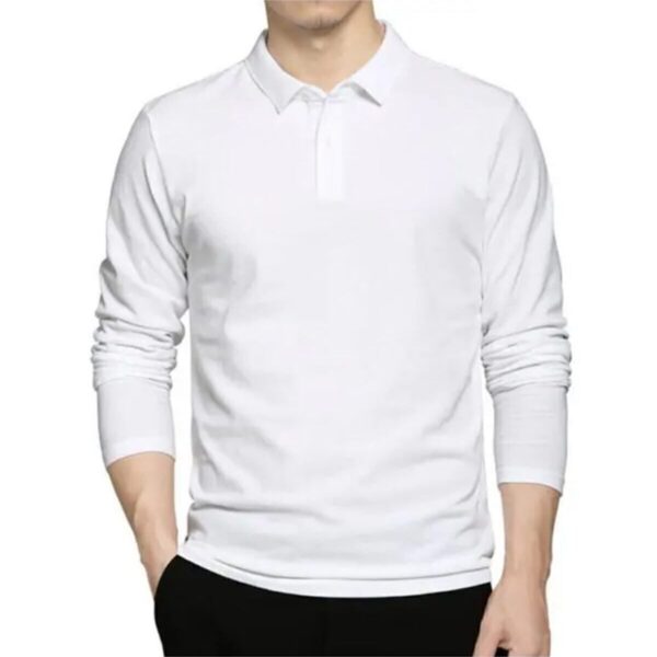 Polo Yaka Uzun Kollu Beyaz Tişört Pamuklu Uzun Kol Polo Yakalı Tshirt